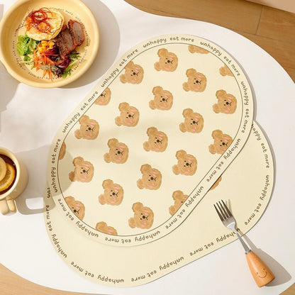 Charming Bear Leather Dining Table Mats - Waterproof & Oil-Resistant