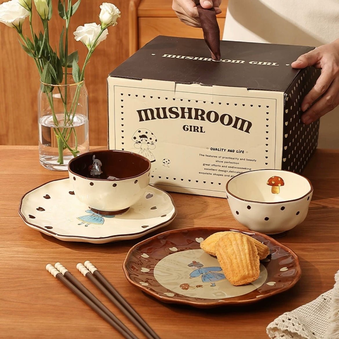 Charming Mushroom Girl Series Tableware Gift Set - Set of 6 | Elegant Design & Packaging