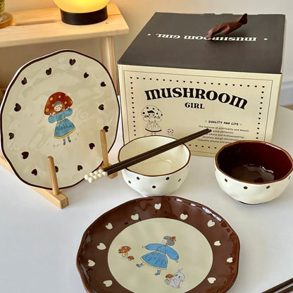 Charming Mushroom Girl Series Tableware Gift Set - Set of 6 | Elegant Design & Packaging