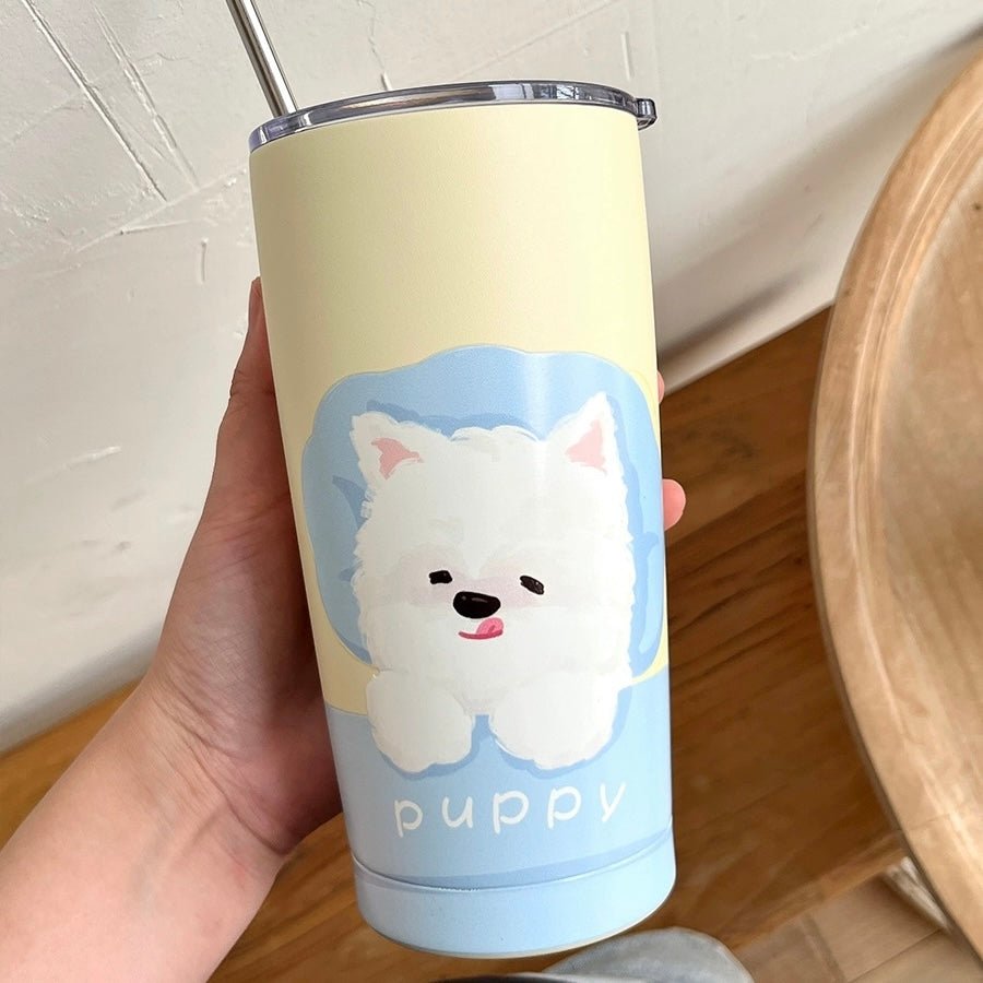 Charming Oil Painting Dog Stainless Steel Travel Mug | 550ml Capacity, Insulated, Dishwasher Safe