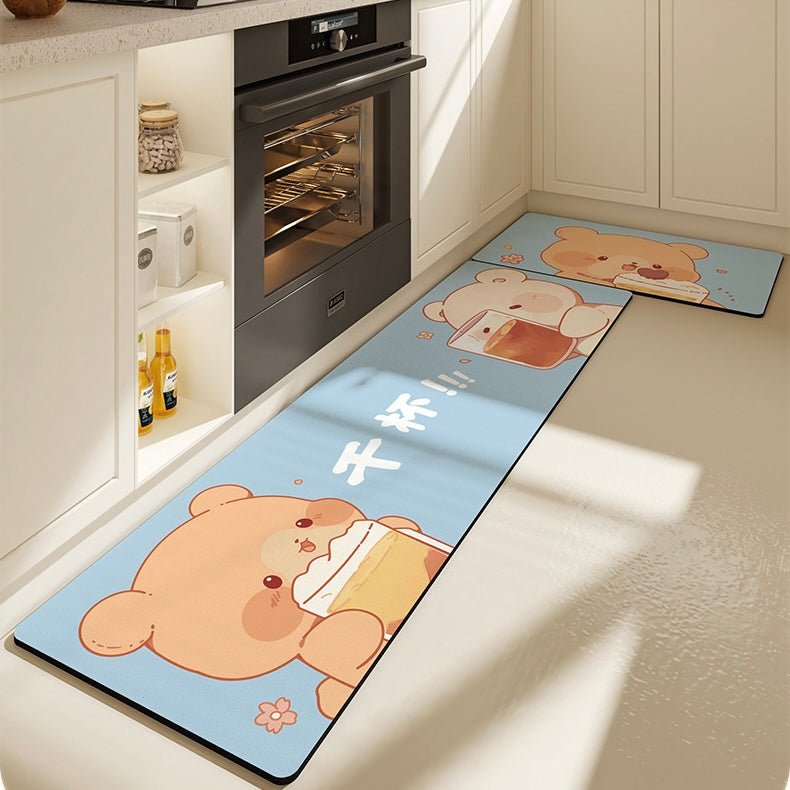 Cheers Bear Absorbent and Stain-Resistant Kitchen Mat  - Size 45x75cm/45x150cm