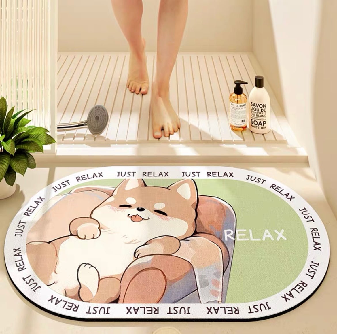 Chill Time Shiba Inu Bathroom Absorbent Mat