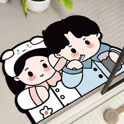 Couple Brush Teeth Bathroom Absorbent Mat - Size 50x80cm | Quick-Drying and Absorbent