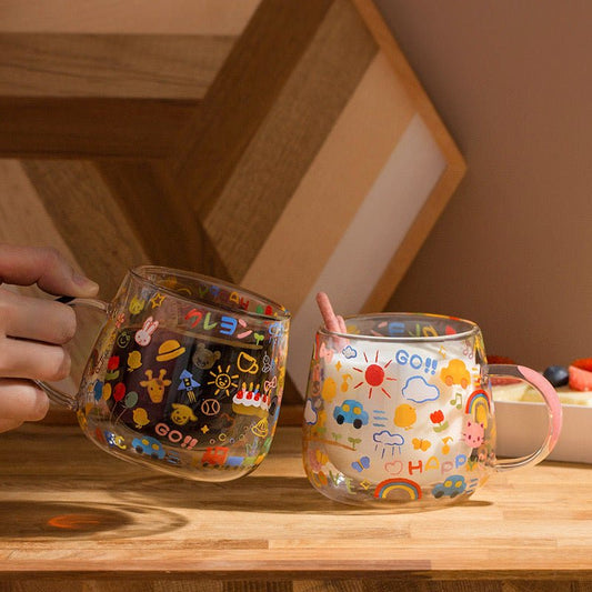 Crayon Doodle Double Glass Mug