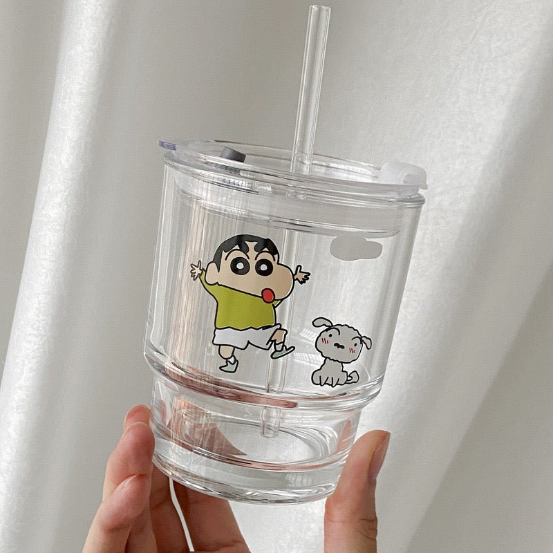 Crayon Shin-chan Glass Straw Cup | Portable and Compact, 450ml Capacity