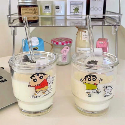 Crayon Shin-chan Glass Straw Cup | Portable and Compact, 450ml Capacity