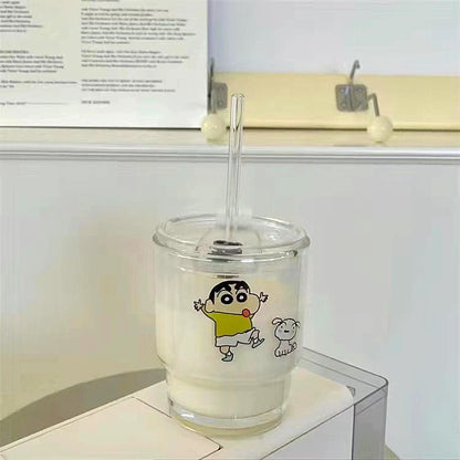 Crayon Shin-chan Glass Straw Cup | Portable and Compact, 450ml Capacity