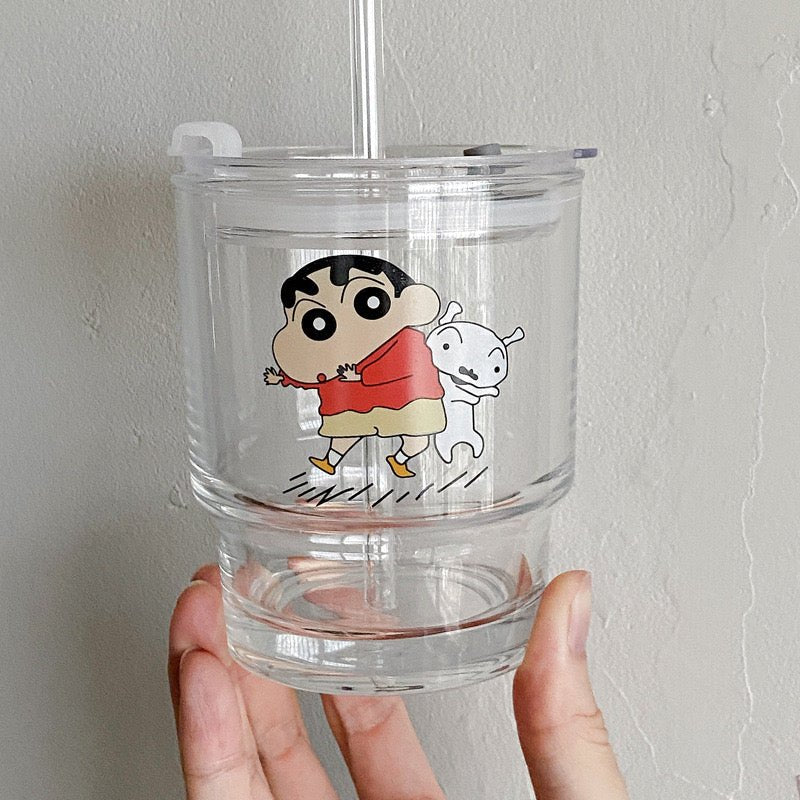 Crayon Shin-chan Glass Straw Cup | Portable and Compact, 450ml Capacity