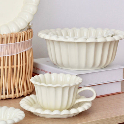 Cream-inspired Series Ceramic Dinnerware Set - Minimalist Design with Vertical Stripes