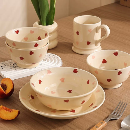 Creamy Heart Series Ceramic Dinnerware Set | Charming Underglaze Ceramic Dishes