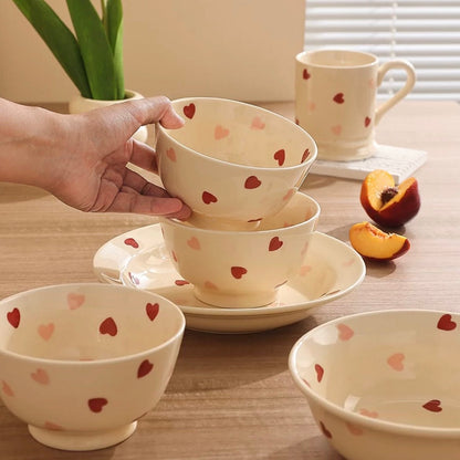 Creamy Heart Series Ceramic Dinnerware Set | Charming Underglaze Ceramic Dishes