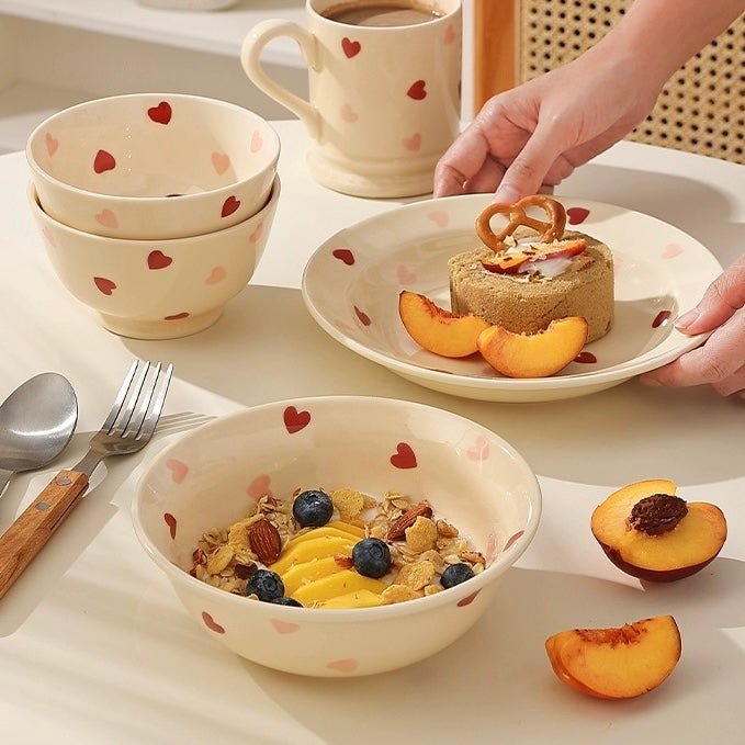 Creamy Heart Series Ceramic Dinnerware Set | Charming Underglaze Ceramic Dishes