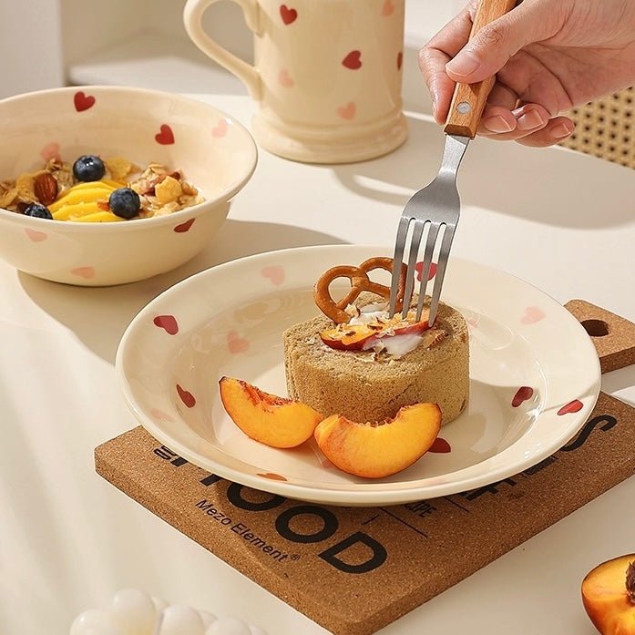 Creamy Heart Series Ceramic Dinnerware Set | Charming Underglaze Ceramic Dishes