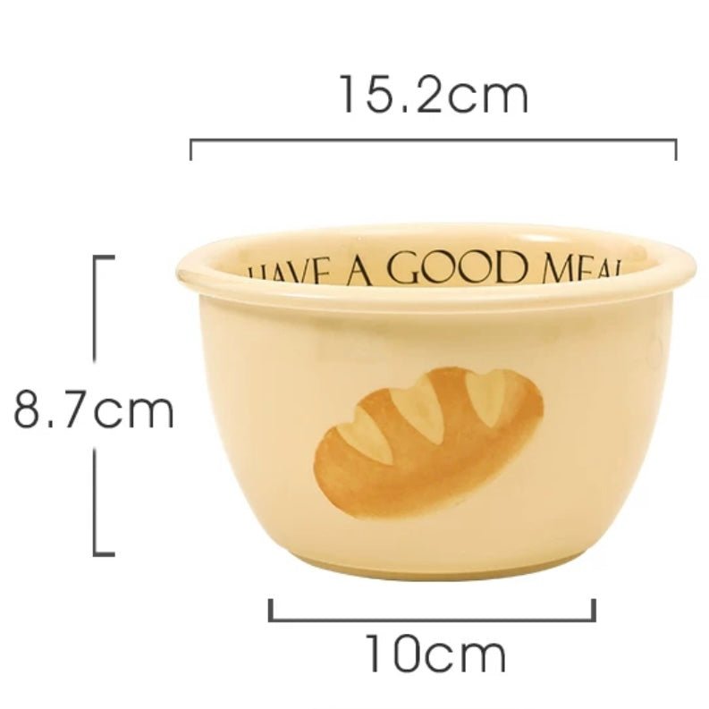 Creamy Yellow Bread Series Ceramic Dinnerware Set - with ‘Have a Good Meal’ Motif