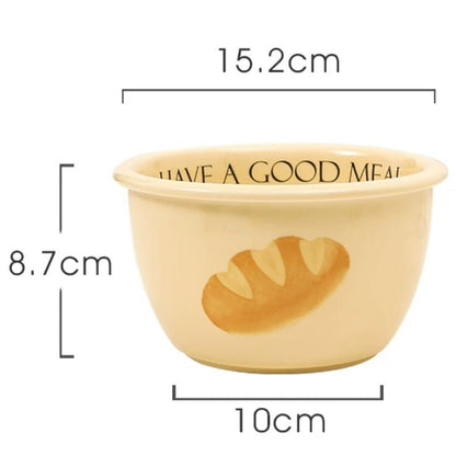 Creamy Yellow Bread Series Ceramic Dinnerware Set - with ‘Have a Good Meal’ Motif