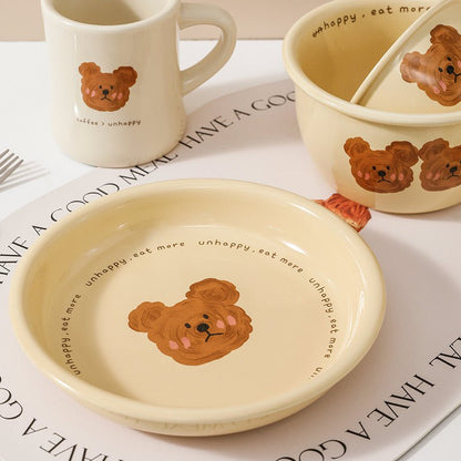 Creamy Yellow Emo Bear Series Dinnerware Set - Hand-painted Designs, Charming Aesthetics - Wuli Home