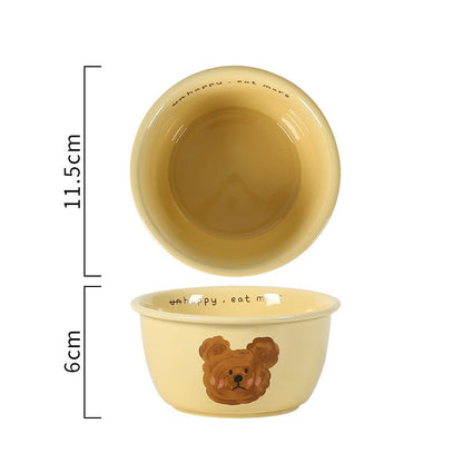 Creamy Yellow Emo Bear Series Dinnerware Set - Hand-painted Designs, Charming Aesthetics - Wuli Home