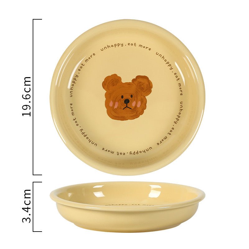 Creamy Yellow Emo Bear Series Dinnerware Set - Hand-painted Designs, Charming Aesthetics - Wuli Home