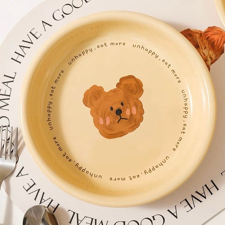 Creamy Yellow Emo Bear Series Dinnerware Set - Hand-painted Designs, Charming Aesthetics - Wuli Home