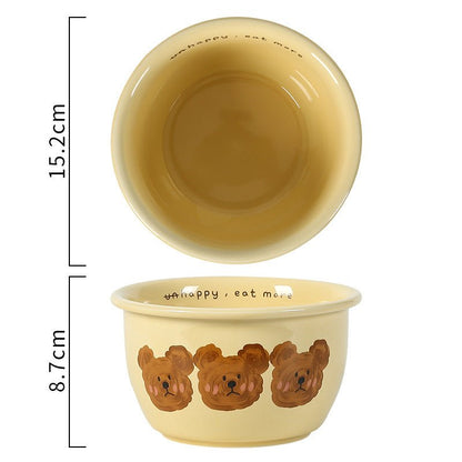 Creamy Yellow Emo Bear Series Dinnerware Set - Hand-painted Designs, Charming Aesthetics - Wuli Home