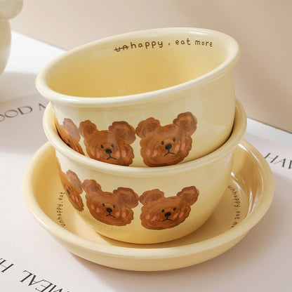 Creamy Yellow Emo Bear Series Dinnerware Set - Hand-painted Designs, Charming Aesthetics - Wuli Home