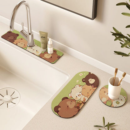 Cute Bear Kitchen Draining Mat Set - Four-Piece Bundle - Wuli Home