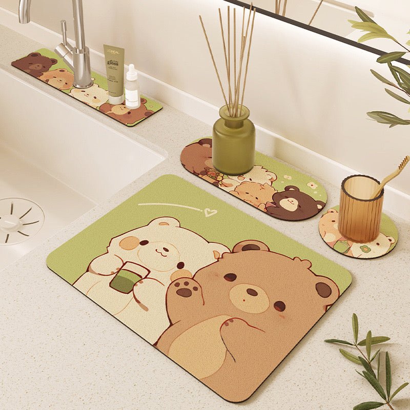 Cute Bear Kitchen Draining Mat Set - Four-Piece Bundle - Wuli Home