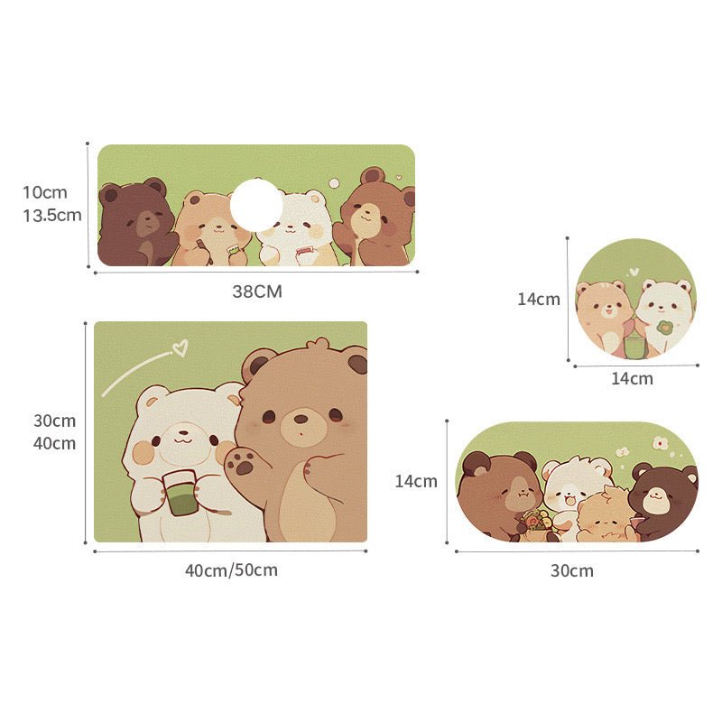 Cute Bear Kitchen Draining Mat Set - Four-Piece Bundle - Wuli Home