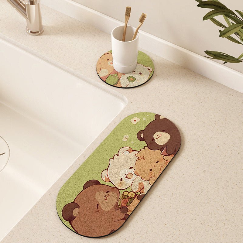 Cute Bear Kitchen Draining Mat Set - Four-Piece Bundle - Wuli Home