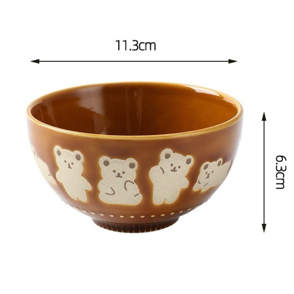 Cute Bear Pink and Brown Cereal Bowls - Set of 2 | Ceramic Bowls for Couples - Wuli Home