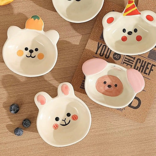 Cute Cartoon Ceramic Dipping Bowl - Unique Design with Five Adorable Characters - Wuli Home