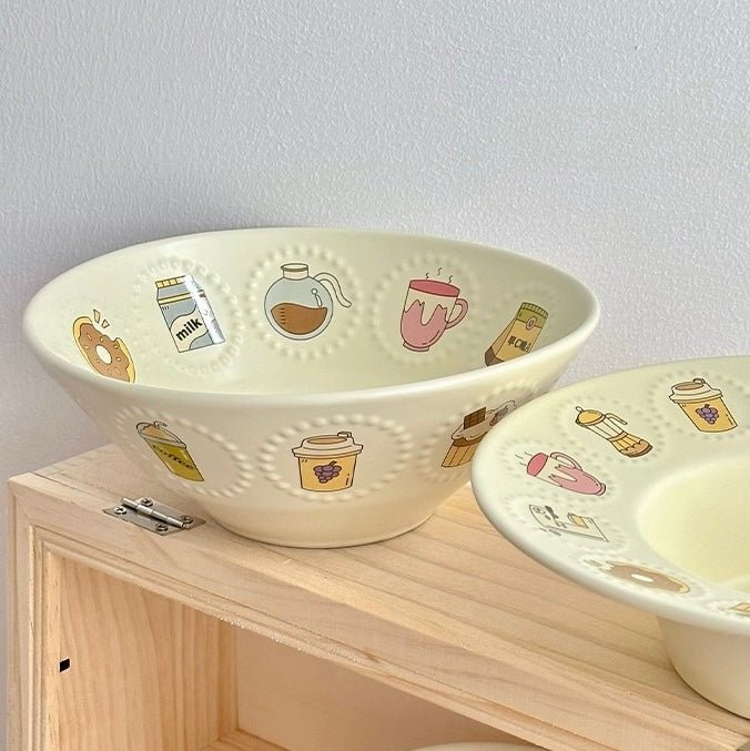 Cute Illustration Ceramic Large Bowl - Perfect Choice for Enjoying Delicious Meals | Ideal for Ramen, Soup, and More - Wuli Home