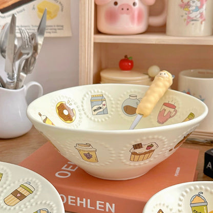 Cute Illustration Ceramic Large Bowl - Perfect Choice for Enjoying Delicious Meals | Ideal for Ramen, Soup, and More - Wuli Home