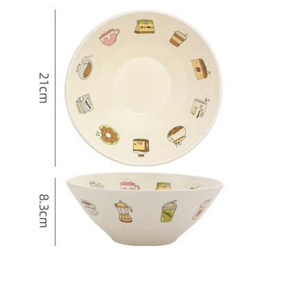 Cute Illustration Ceramic Large Bowl - Perfect Choice for Enjoying Delicious Meals | Ideal for Ramen, Soup, and More - Wuli Home