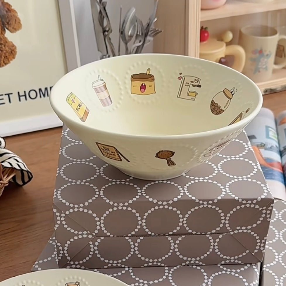 Cute Illustration Ceramic Large Bowl - Perfect Choice for Enjoying Delicious Meals | Ideal for Ramen, Soup, and More - Wuli Home