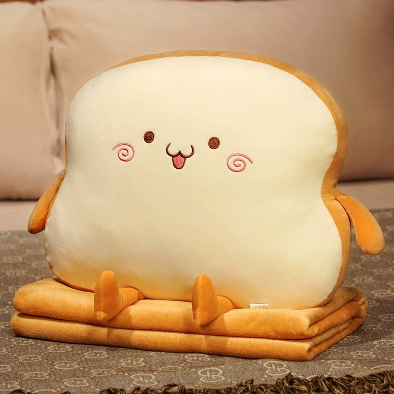 Cute Toast Bread Cushion with Matching Blanket - Soft and Cozy Cushion, Perfect for Birthday and Housewarming Gifts - Wuli Home