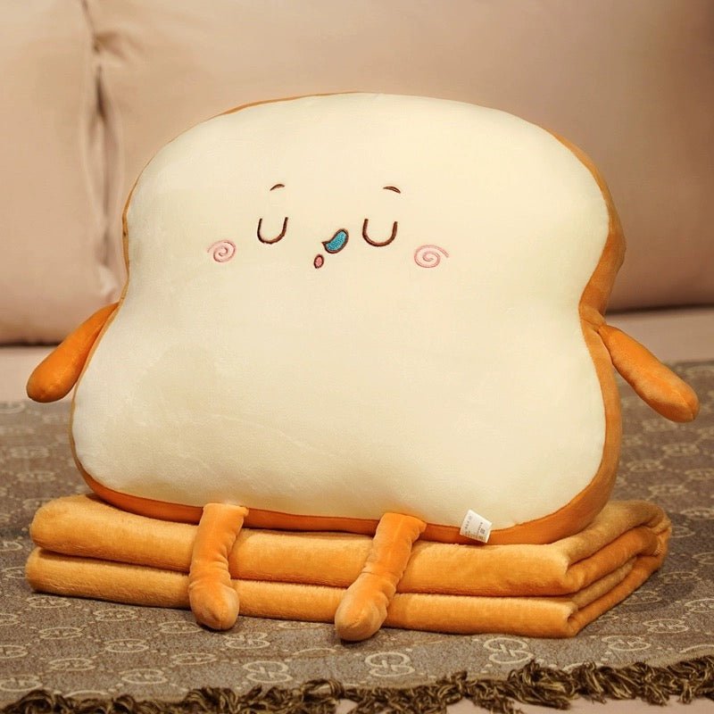 Cute Toast Bread Cushion with Matching Blanket - Soft and Cozy Cushion, Perfect for Birthday and Housewarming Gifts - Wuli Home