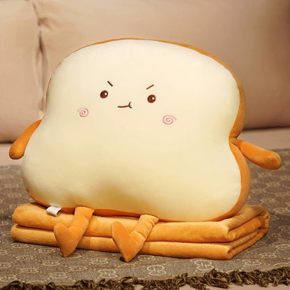 Cute Toast Bread Cushion with Matching Blanket - Soft and Cozy Cushion, Perfect for Birthday and Housewarming Gifts - Wuli Home