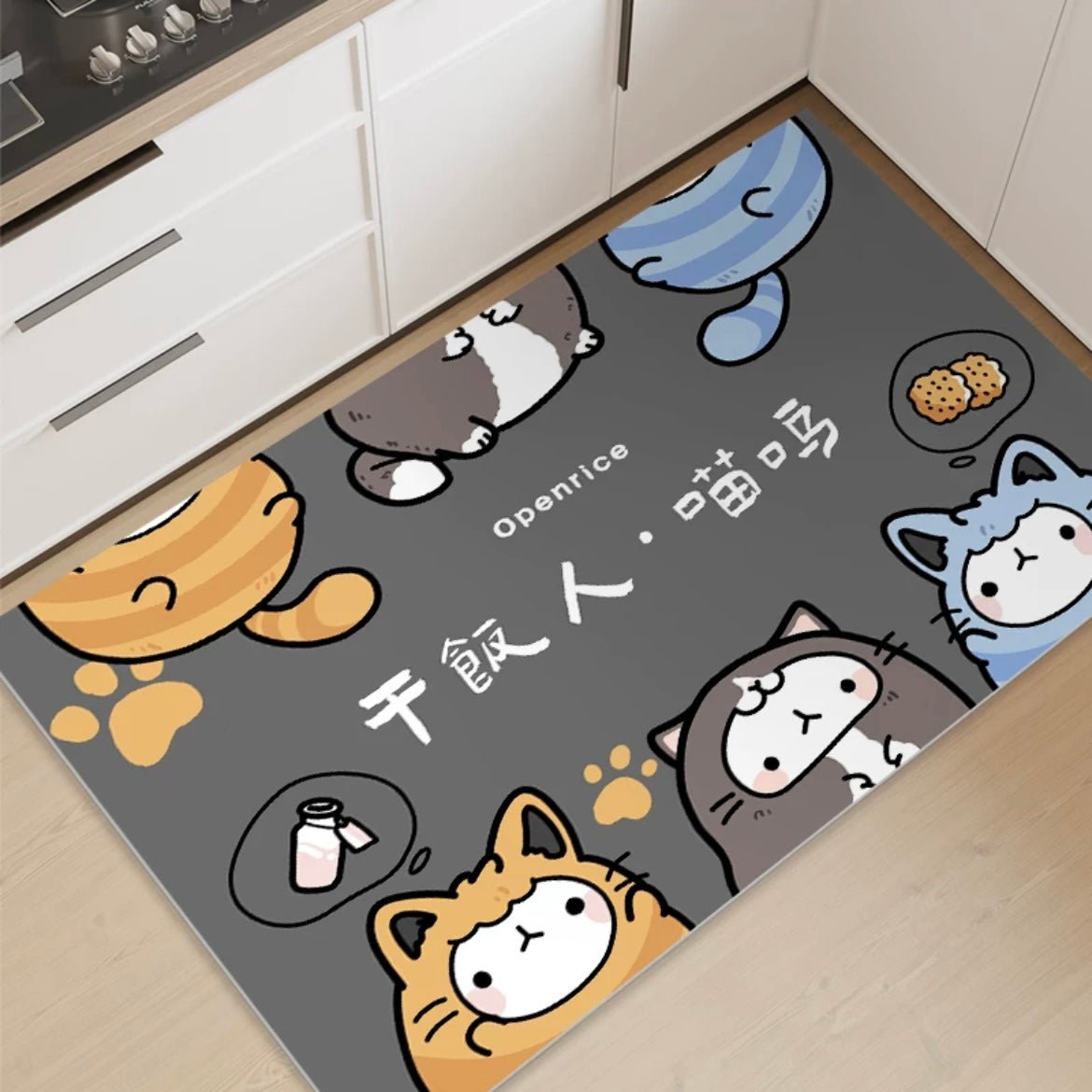 Dinning Cat Oil-Proof Leather Kitchen Mat - Size 50x120cm - Wuli Home