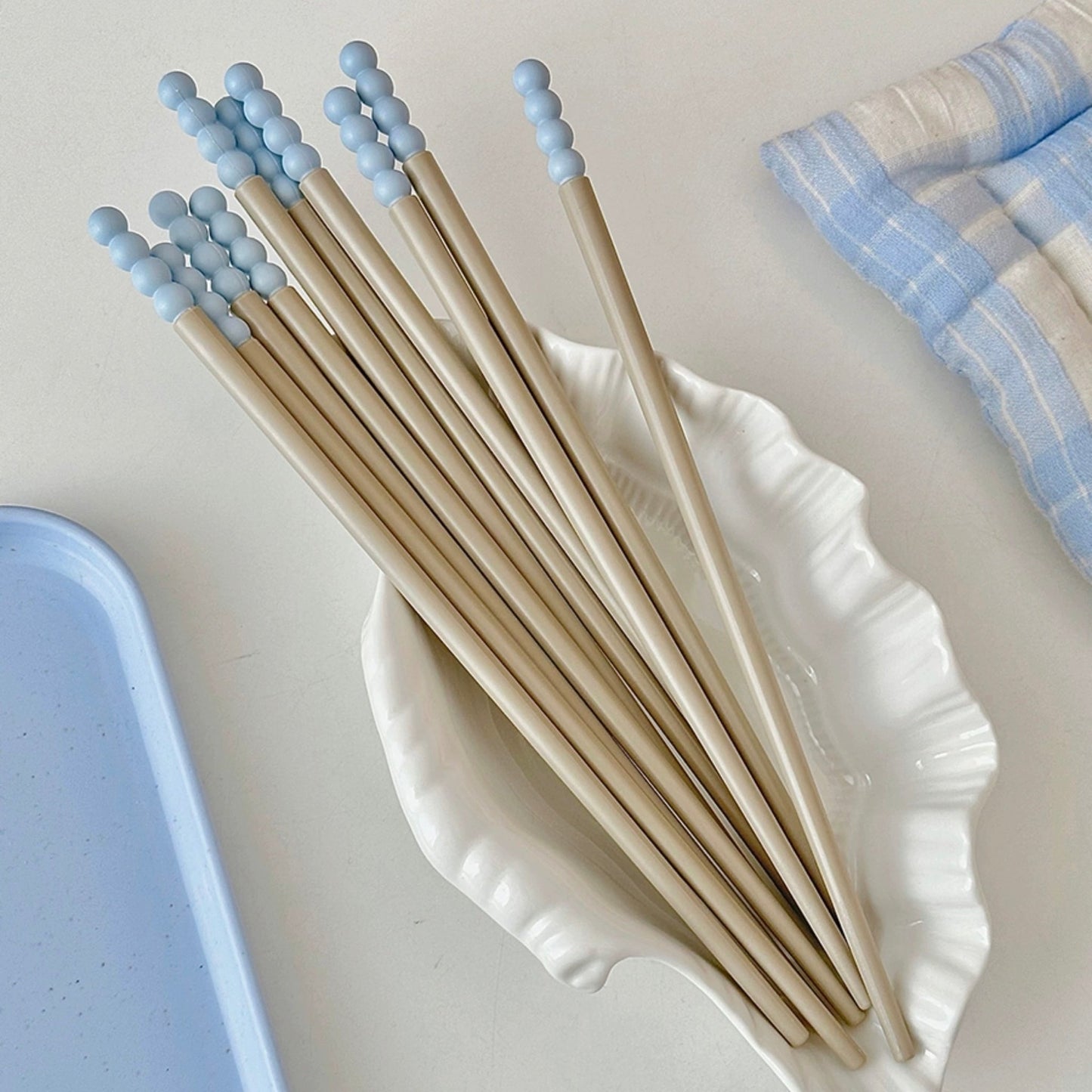 Durable Sky Blue Candy Bean Alloy Chopsticks | Antimicrobial, Matte Finish for Non-Slip Grip - Wuli Home