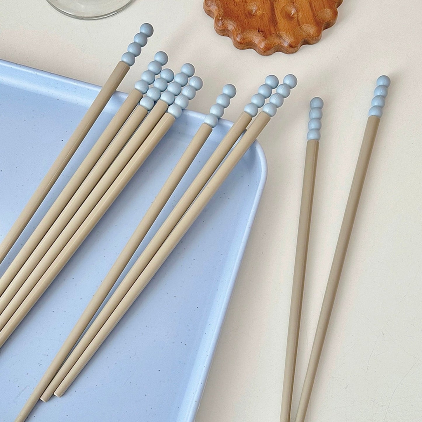 Durable Sky Blue Candy Bean Alloy Chopsticks | Antimicrobial, Matte Finish for Non-Slip Grip - Wuli Home