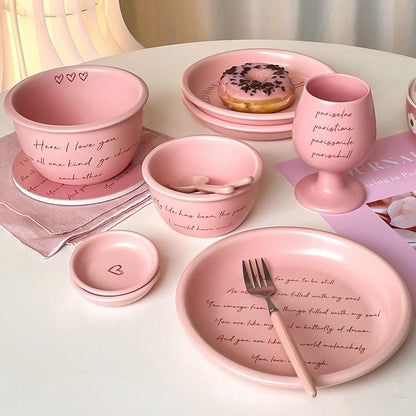 Fairy Soft Pink Ceramic Dinnerware Set - Gentle Pink with Simple Design - Wuli Home