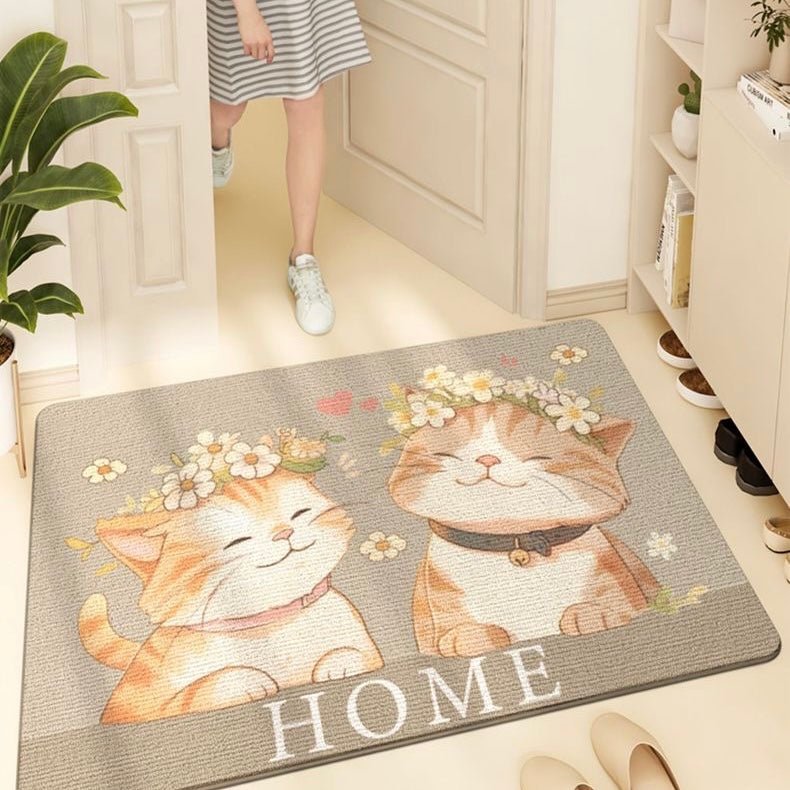 Floral Cat Multi-Functional Welcome Mat - Size 60x90cm/80x120cm - Wuli Home