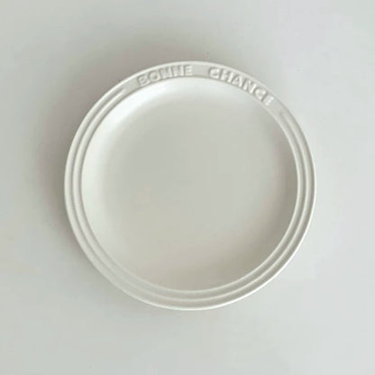 French Ceramic Plate with ‘Bonne Chance’ Motif | Elegant Dinnerware - Wuli Home