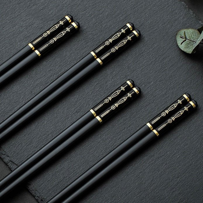 Good Fortune Black Alloy Chopsticks - Set of 5 - Wuli Home