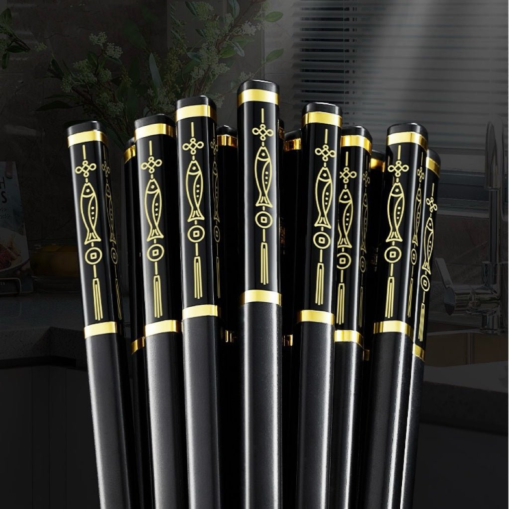 Good Fortune Black Alloy Chopsticks - Set of 5 - Wuli Home