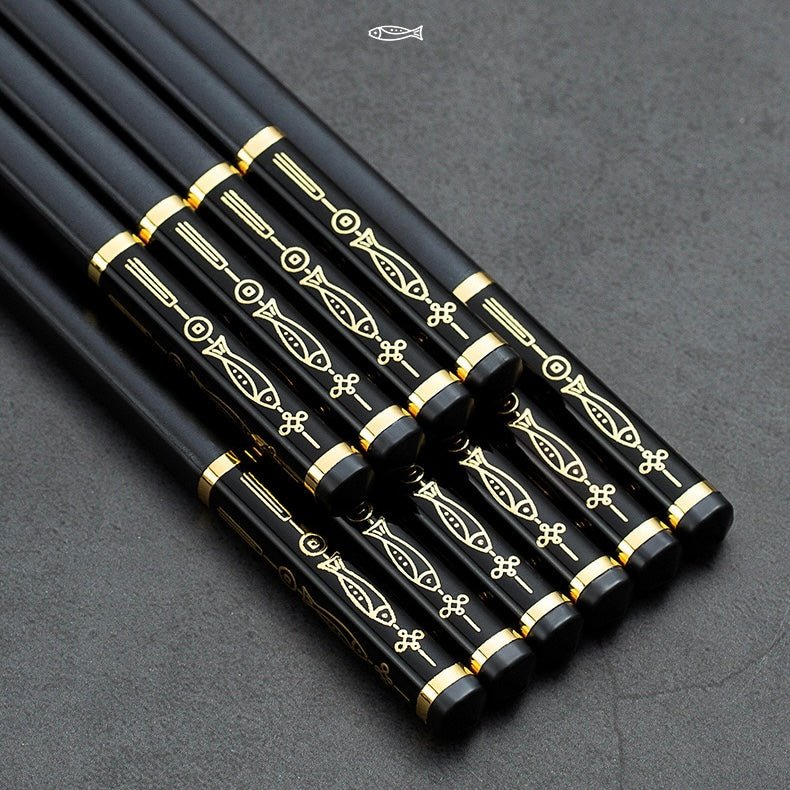 Good Fortune Black Alloy Chopsticks - Set of 5 - Wuli Home