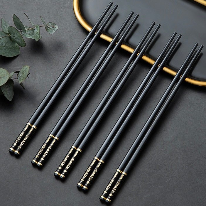 Good Fortune Black Alloy Chopsticks - Set of 5 - Wuli Home