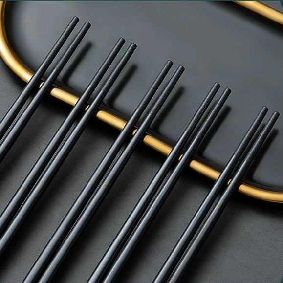 Good Fortune Black Alloy Chopsticks - Set of 5 - Wuli Home