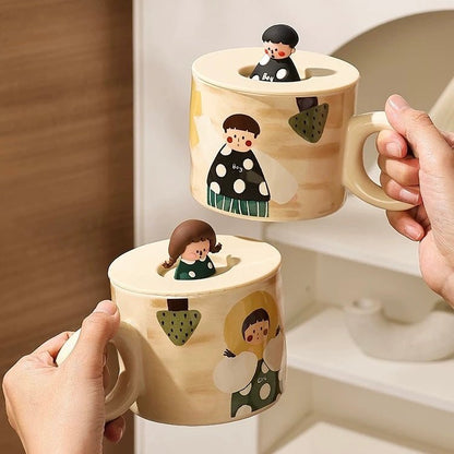 Hand-Painted Couples Ceramic Mug - Boy and Girl | Perfect Gift Choice, 400ML Capacity - Wuli Home